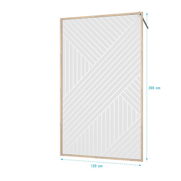 AURLANE - Paroi de douche 120x200 HINATA - Style Japandi Geometrique - Cadre Effet Bois - Verre 6mm - large