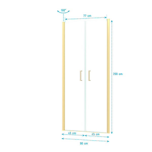 AURLANE - Porte de Douche Double Battant 90x200cm - Verre Trempé Transparent 6mm - Profil Or Doré Brossé - large