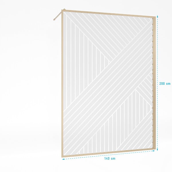 AURLANE - Paroi de douche 140x200 HINATA - Style Japandi Geometrique - Cadre Effet Bois - Verre 6mm - large