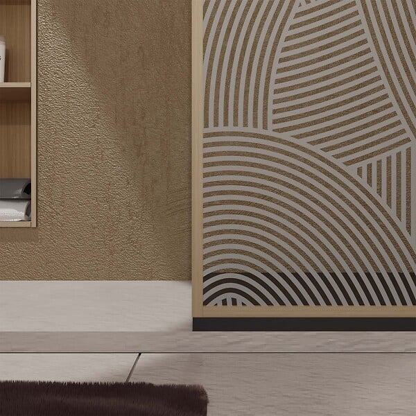 AURLANE - Paroi de douche 120 x 200 HINATA style Japandi courbes douces - Cadre effet Bois - Verre 6mm - large