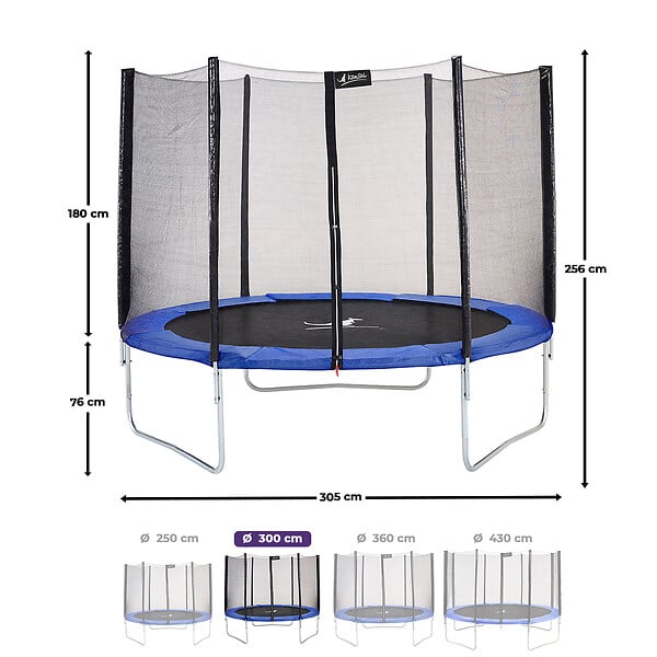KANGUI - KANGUI Trampoline rond Bleu Ø300cm avec filet, échelle, bâche et kit ancrage - large