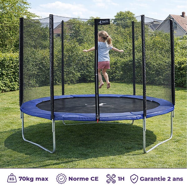 KANGUI - KANGUI Trampoline rond Bleu Ø250cm avec filet, échelle ,bâche et kit ancrage - large