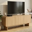 ID MARKET - Meuble TV 140 cm CAPUCINE 3 portes façon hêtre design arrondi - vignette