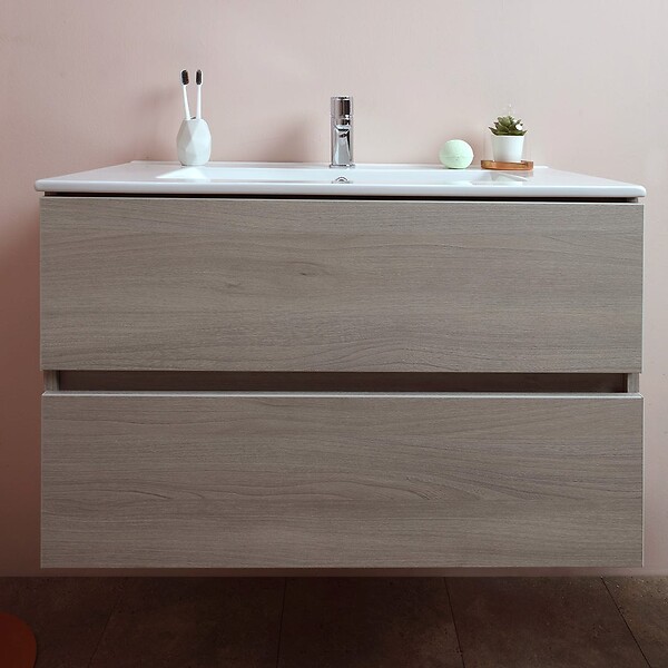 KIAMAMI VALENTINA - Meubles De Salle De Bain En 80 Cm Avec Tiroir Et Éclairage À Led Berlin Elm Leone - large