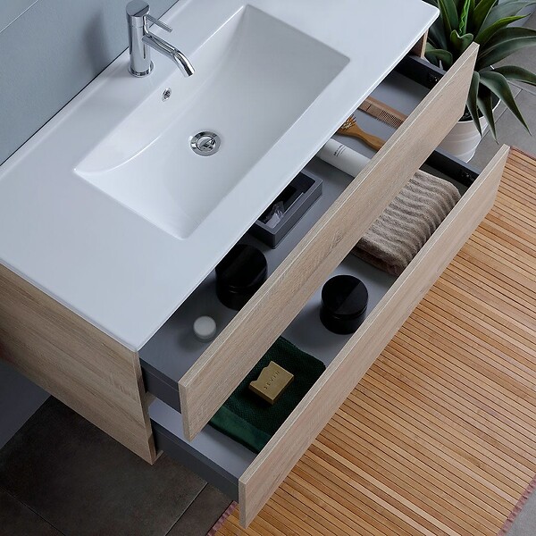 KIAMAMI VALENTINA - Meuble De Salle De Bains Avec Lavabo 120Cm Avec Tiroirs Chêne Naturel | Berlin - large