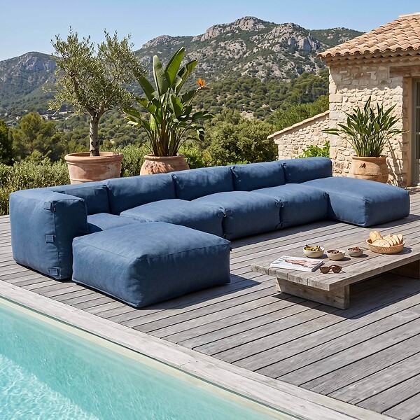 OVIALA - Salon de jardin modulable 6 places bleu pacific - Mixi - large