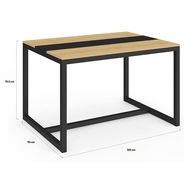ID MARKET - Table à manger rectangle DOVER 6 personnes bande centrale noire design industriel 120 cm - large