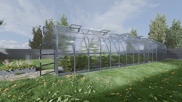 KLASIKA GREENHOUSES - Serre de jardin KLASIKA Standard 30m2, 2,5m x 12m, 6 mm avec revêtement en polycarbonate (Avec 6 toits ouvrants automatiques) - large