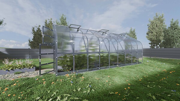KLASIKA GREENHOUSES - Serre de jardin KLASIKA Standard 15m2, 2,5m x 6m, 6 mm avec revêtement en polycarbonate (Avec 3 toits ouvrants automatiques) - large