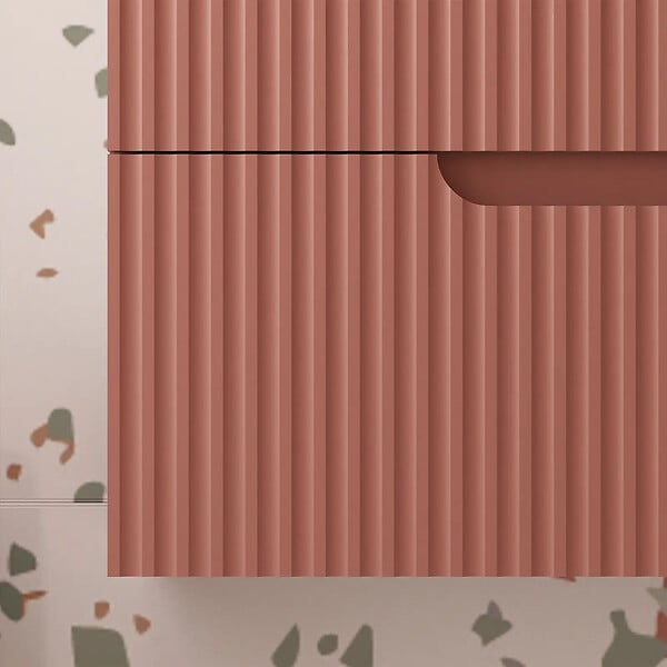 AURLANE - Meuble de Salle de Bains LEON 80cm Terracotta - 2 Tiroirs en MDF Ondulés - Vasque à encastrer - large
