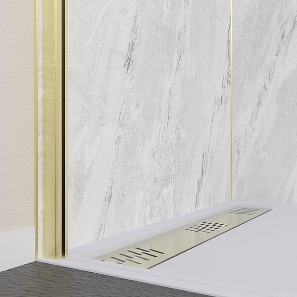 AURLANE - Paroi de douche à l'italienne 160x200 cm verre trempé 8 mm - Or Doré Brossé - FREEDOM 2 GOLD - large