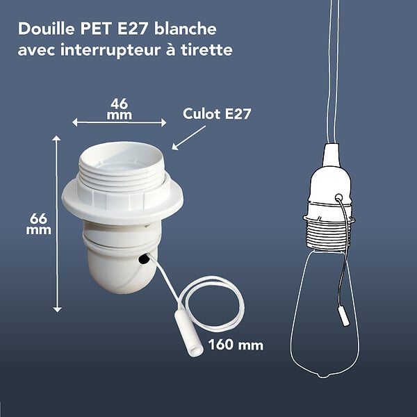 TIBELEC - Douille E27 à interrupteur à tirette - Blanc - 60W - large