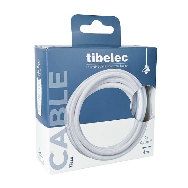 TIBELEC - Câble tissu pour luminaire - 2x0,75mm2 - Blanc - 4m - large