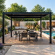 CONCEPT USINE - Pergola bioclimatique structure et lames orientables en aluminium noir 4x3m RHODES - vignette