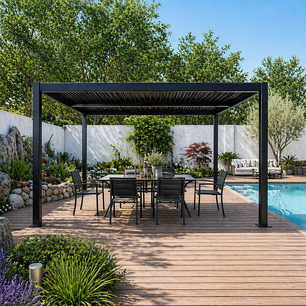 CONCEPT USINE - Pergola bioclimatique structure aluminium lames orientables 4x3m CORFU - large