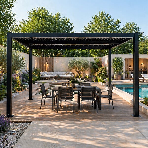 CONCEPT USINE - Pergola bioclimatique structure aluminium lames orientables 4x3m CORFU - large