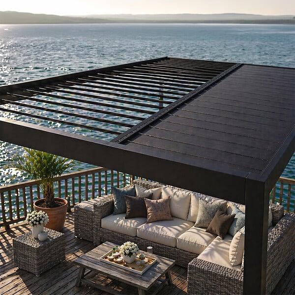 CONCEPT USINE - Pergola bioclimatique structure aluminium lames orientables 4x3m CORFU - large