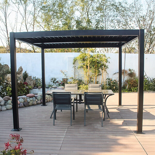 CONCEPT USINE - Pergola bioclimatique aluminium et acier lames orientables 3x3m CORFU - large