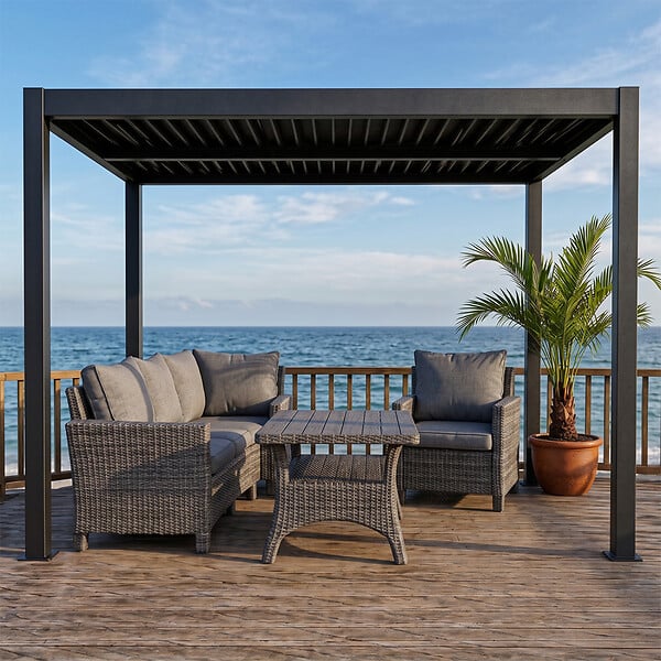 CONCEPT USINE - Pergola bioclimatique structure et lames orientables en aluminium 3x3m RHODES - large