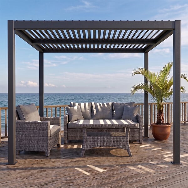 CONCEPT USINE - Pergola bioclimatique structure et lames orientables en aluminium 3x3m RHODES - large