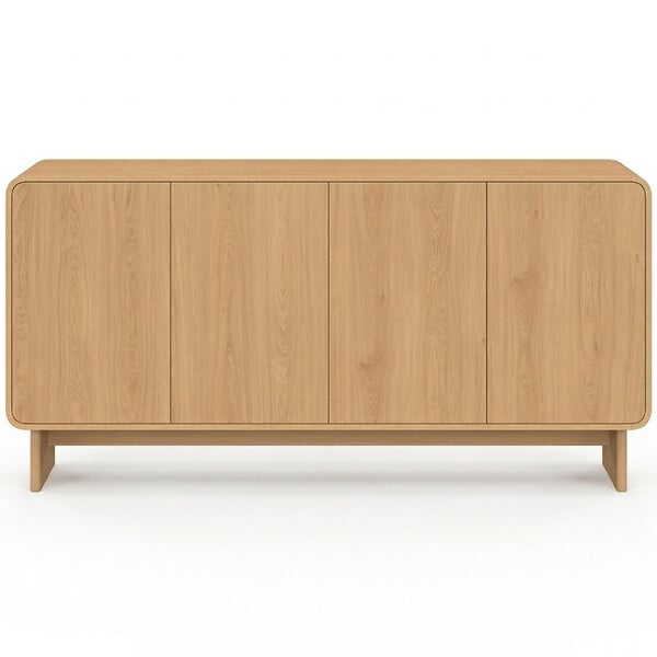 ID MARKET - Buffet 160 cm CAPUCINE XXL 4 portes façon hêtre design arrondi - large