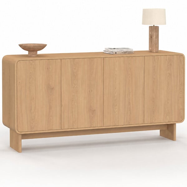 ID MARKET - Buffet 160 cm CAPUCINE XXL 4 portes façon hêtre design arrondi - large