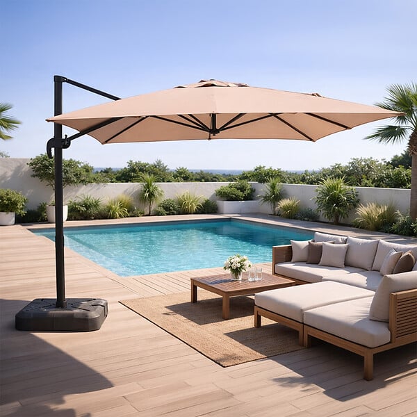 CONCEPT USINE - Parasol rectangulaire 3x4m déporté rotatif taupe en aluminium CESARE - large