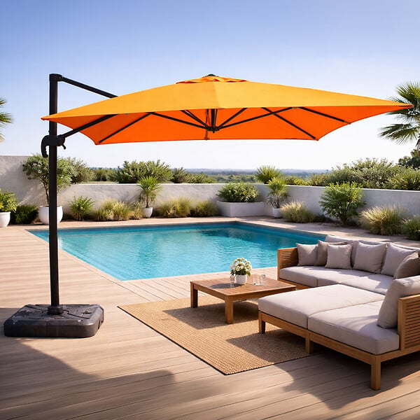 CONCEPT USINE - Parasol rectangulaire 3x4m déporté rotatif orange en aluminium CESARE $ - large