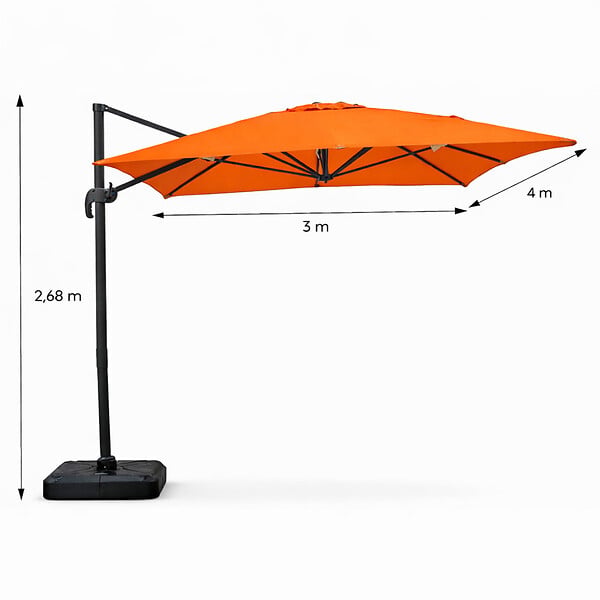 CONCEPT USINE - Parasol rectangulaire 3x4m déporté rotatif orange en aluminium CESARE $ - large