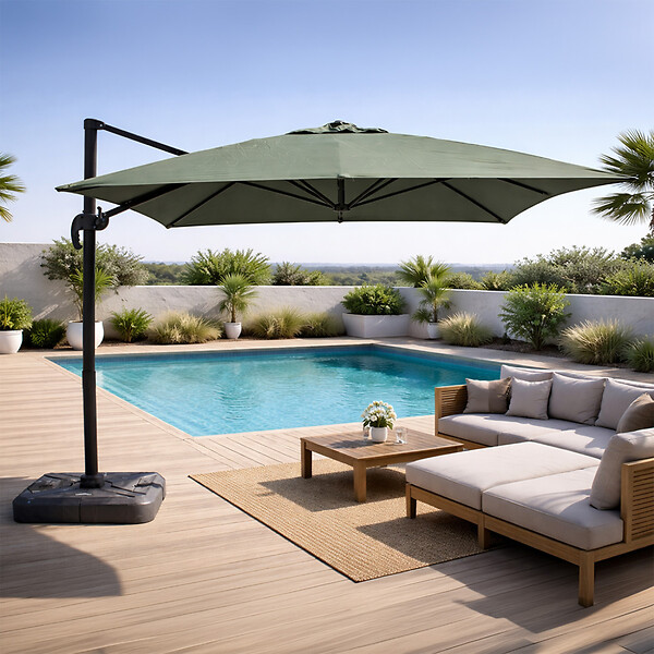 CONCEPT USINE - Parasol rectangulaire 3x4m déporté rotatif vert en aluminium CESARE - large