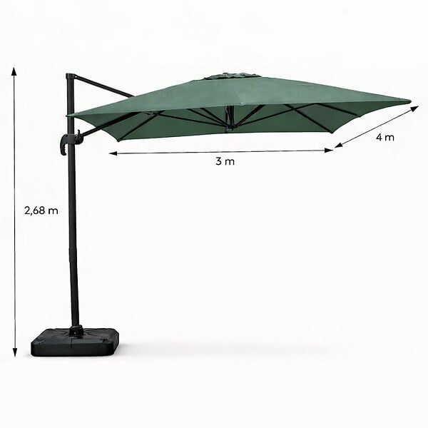 CONCEPT USINE - Parasol rectangulaire 3x4m déporté rotatif vert en aluminium CESARE - large