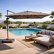 CONCEPT USINE - Parasol rectangulaire 3x4m déporté rotatif gris pied effet bois en aluminium CESARE - vignette
