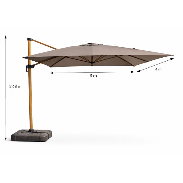 CONCEPT USINE - Parasol rectangulaire 3x4m déporté rotatif gris pied effet bois en aluminium CESARE - large