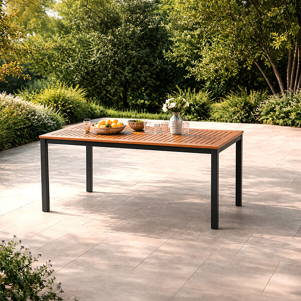 CONCEPT USINE - Table 6 places en bois naturel d'eucalyptus 150cm BAGO - large