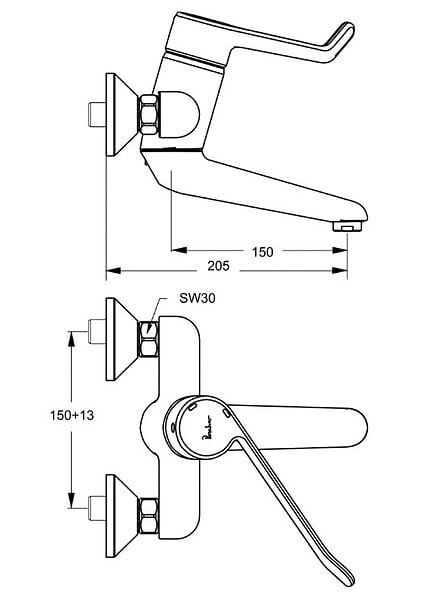 IDEAL STANDARD - Ideal Standard - Mitigeur mécanique lavabo/ cuve mural chromé manette 180 mm - Okyris 2 Ideal standard - large