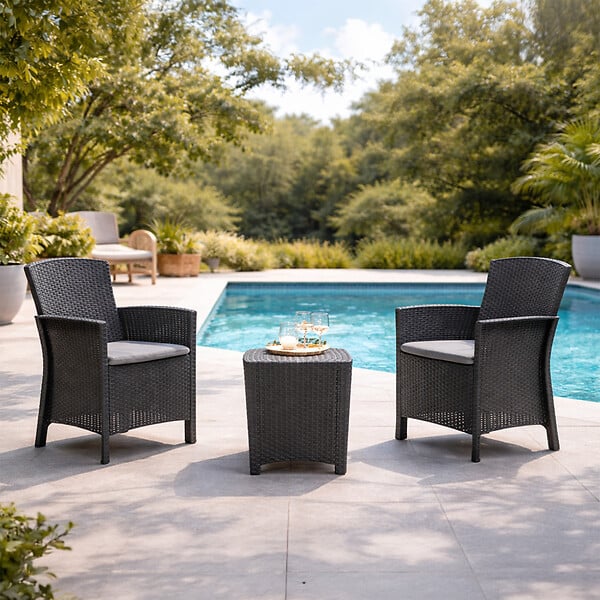 CONCEPT USINE - Ensemble de jardin 2 fauteuils gris anthracite avec table basse ADANA - large