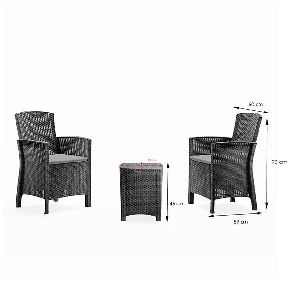 CONCEPT USINE - Ensemble de jardin 2 fauteuils gris anthracite avec table basse ADANA - large