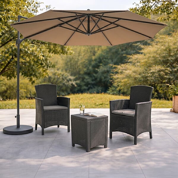 CONCEPT USINE - Ensemble de jardin 2 fauteuils gris anthracite avec table basse ADANA - large