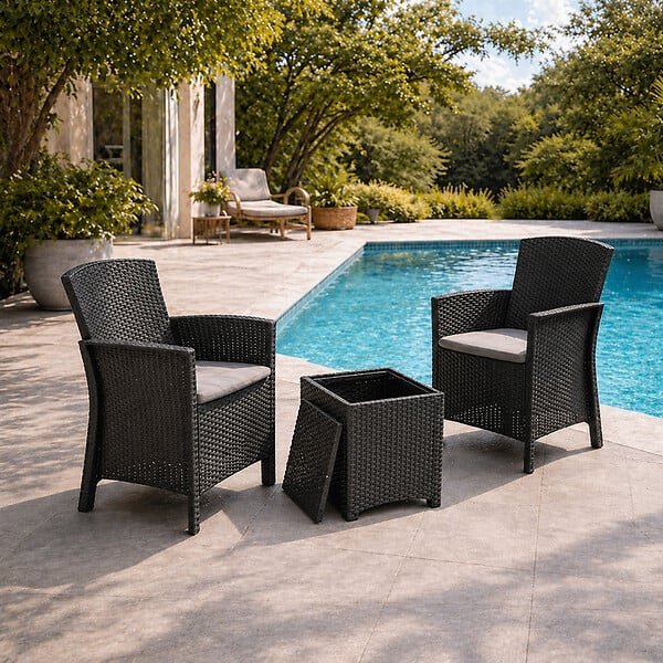 CONCEPT USINE - Ensemble de jardin 2 fauteuils gris anthracite avec table basse ADANA - large