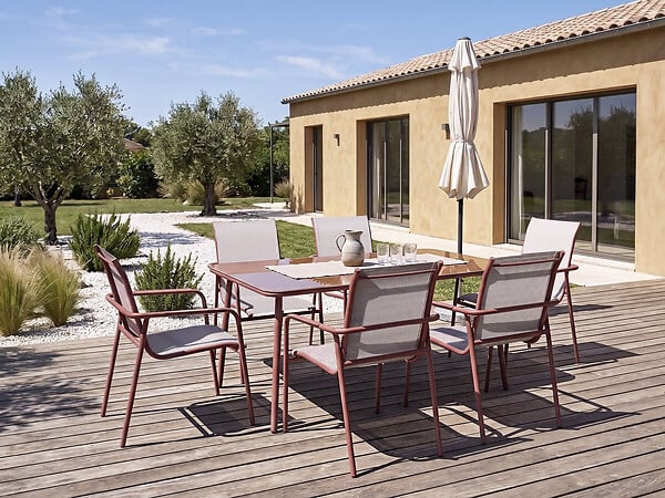 HABITAT ET JARDIN - Salon de jardin repas métal "Malaga" - 7 places - Terracotta - large