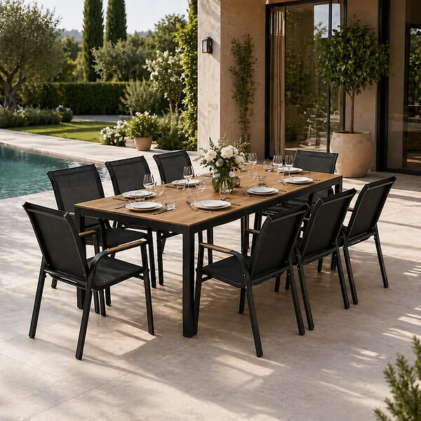 CONCEPT USINE - Salon de jardin 8 places avec table 190cm effet bois ESPERANCE - large
