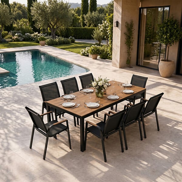 CONCEPT USINE - Salon de jardin 8 places avec table 190cm effet bois ESPERANCE - large