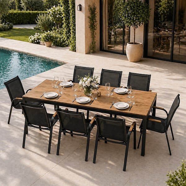 CONCEPT USINE - Salon de jardin 8 places avec table 190cm effet bois ESPERANCE - large