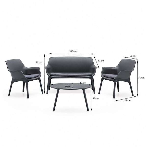 CONCEPT USINE - Salon de jardin 4 places gris anthracite avec table basse IZMIR - large