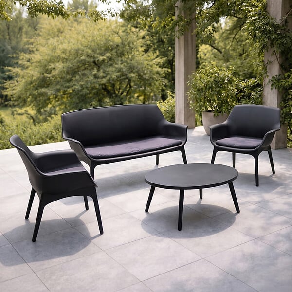 CONCEPT USINE - Salon de jardin 4 places gris anthracite avec table basse IZMIR - large