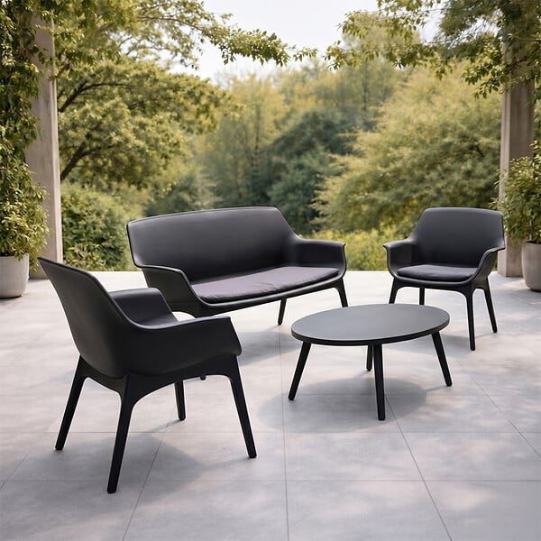 CONCEPT USINE - Salon de jardin 4 places gris anthracite avec table basse IZMIR - large