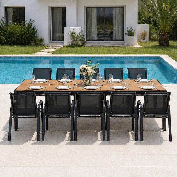 CONCEPT USINE - Salon de jardin 10 places avec table 240cm effet bois ESPERANCE - large