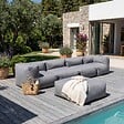 OVIALA - Canapé d'angle de jardin modulable 5 places gris - Mixi - vignette