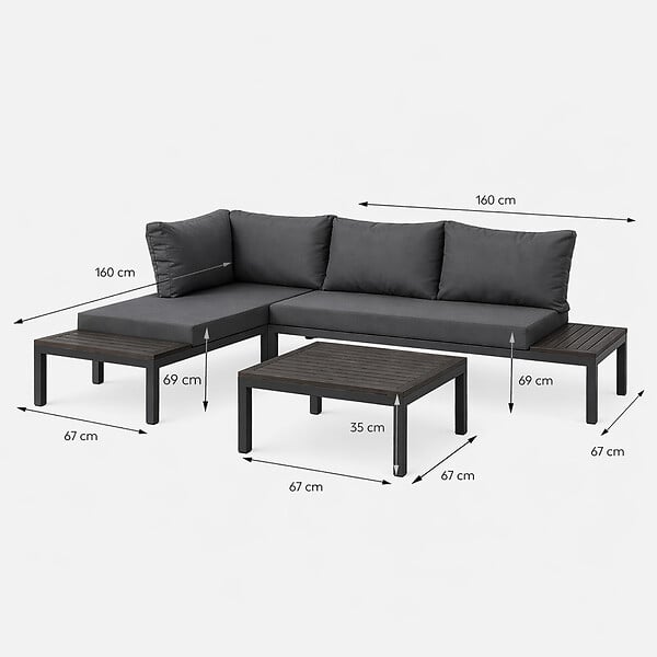CONCEPT USINE - Salon de jardin 3-4 places avec table basse gris foncé MAJURO - large