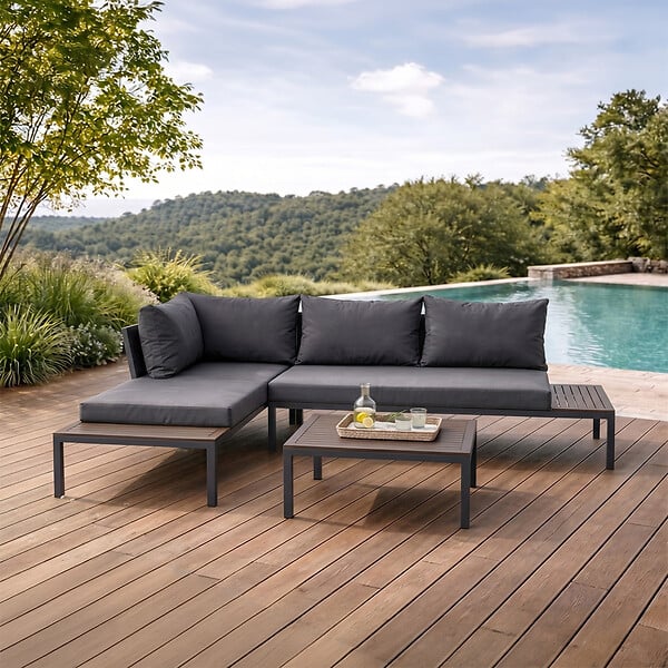 CONCEPT USINE - Salon de jardin 3-4 places avec table basse gris foncé MAJURO - large
